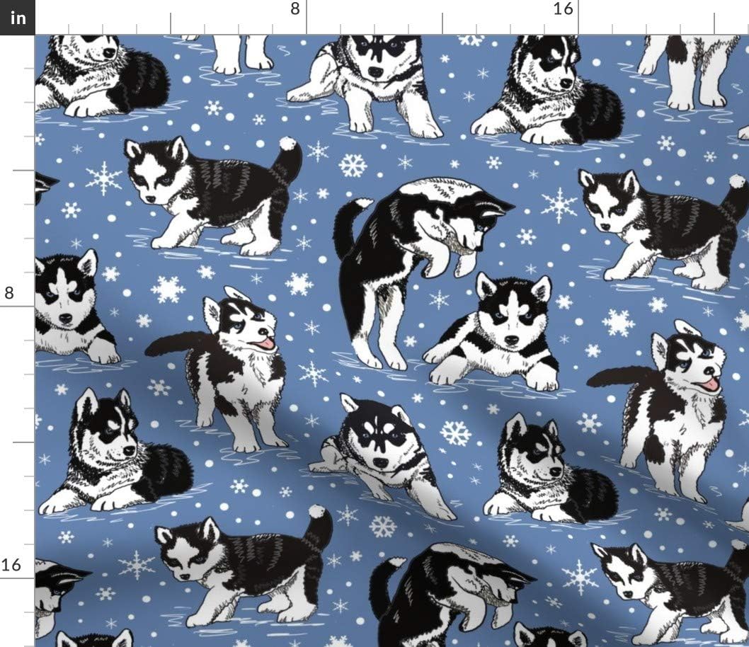 Spoonflower Fabric - Husky Puppies Snowflakes Puppy Dogs Snow Sled Friend Printed on Cotton Poplin Fabric by The Yard - Sewing Shirting Quilting Dresses Apparel Crafts
