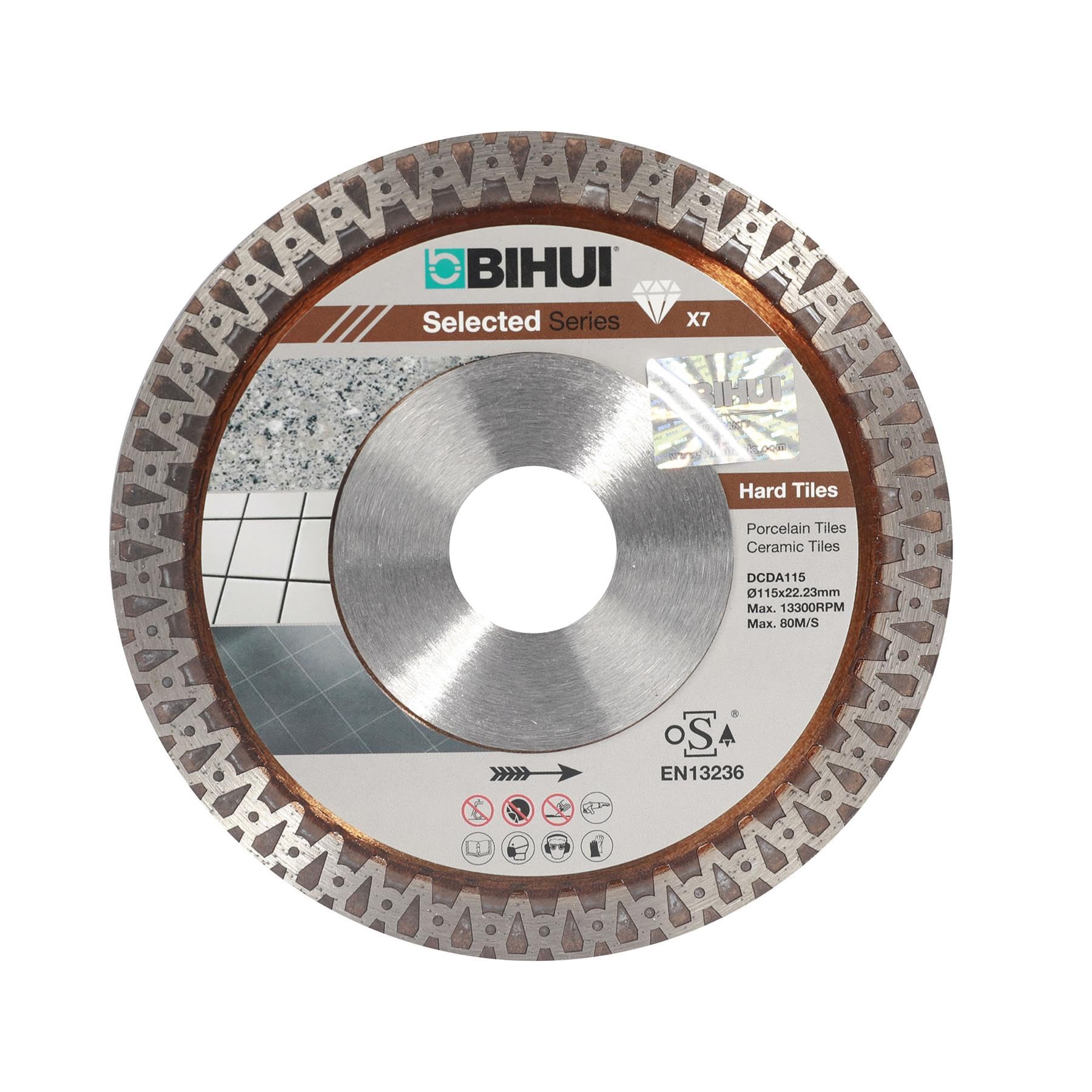 BIHUI B-Master - Disco de corte de diamante de 115 mm para azulejos y gres porcelánico, orificio de 22,23 mm