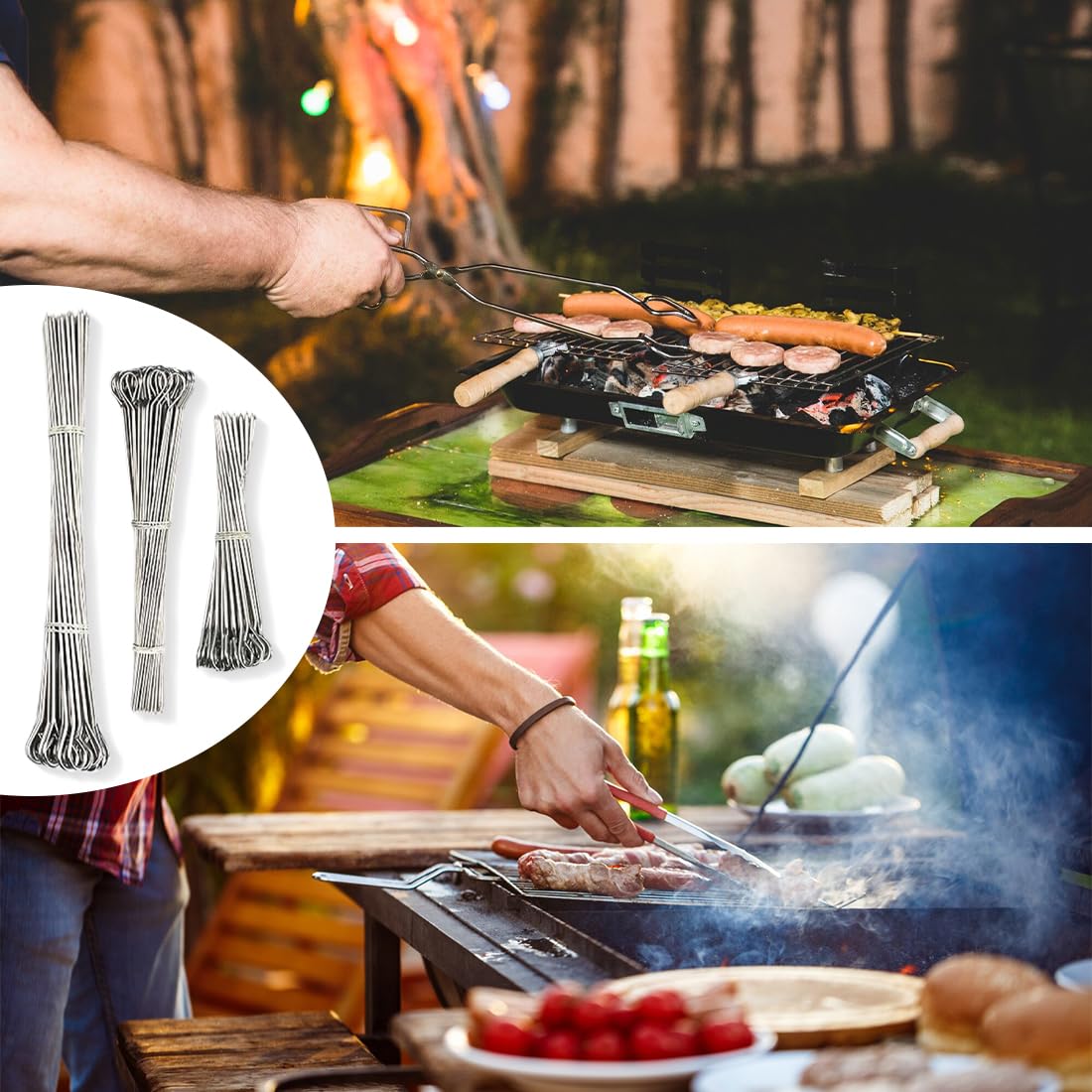 20 Brochettes Inox 30cm Avec Gants - Pique Brochette Barbecue Réutilisables LQCOZYM