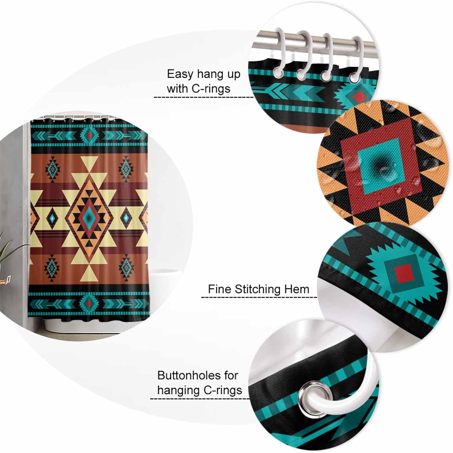 Decorative Shower Curtain Brown Polyester Fabric Waterproof Bath Shower Curtains Bathroom Accessories Western Southwest Native American Indian Machine Washable Curtain 48x72 Inch for Home Hotel