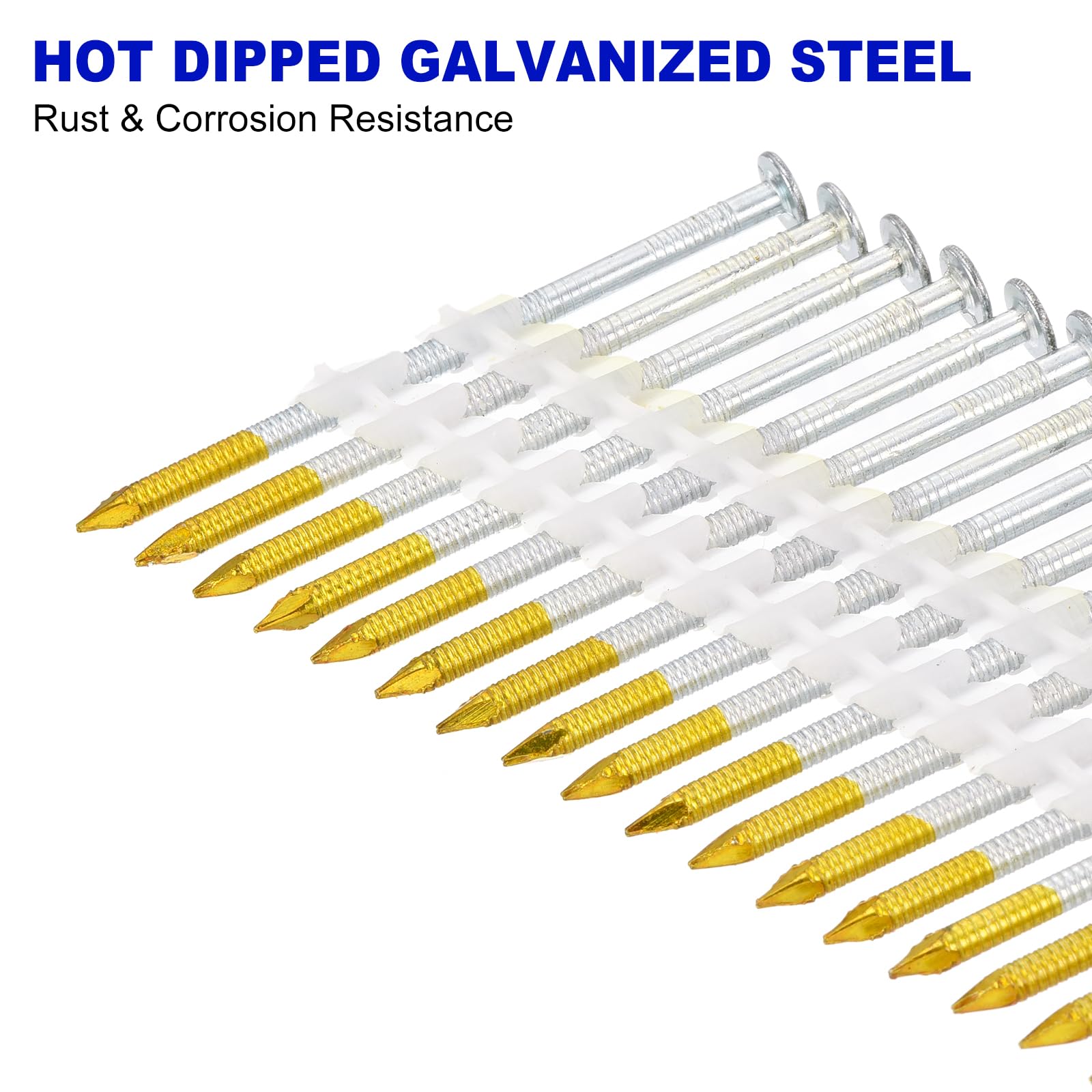 QUARKZMAN 1000 Pzas Clavos Para Estructura De 21 Grados 0.113" X 2-3/8", Clavos De Acero Al Carbón Galvanizados Con Collarín Plástico Para Muebles/Construcciones, Color Zinc