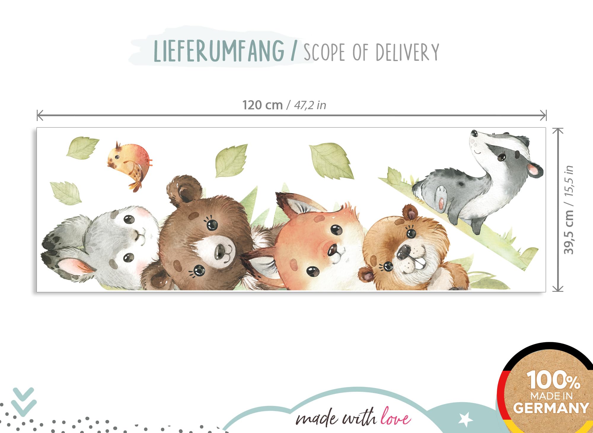 Little Deco DL844-4 - Adesivo da parete per cameretta dei bambini, motivo: animali della foresta