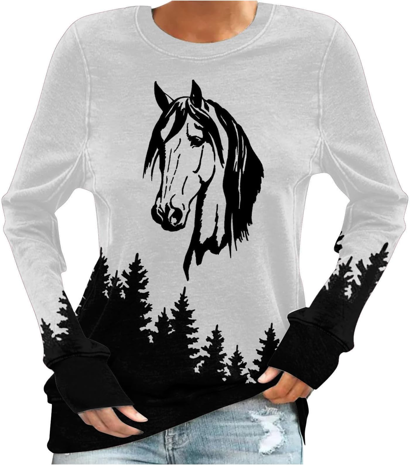 GenericOutfits for Women Fall Winter Long Sleeve Boat Neck Graphic Outfit Sweatshirt Women 2023 Fashion