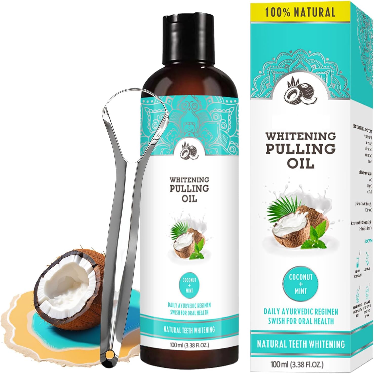 Aceite de coco enjuague bucal para dientes, Con raspador de lengua, Mejorar el mal aliento