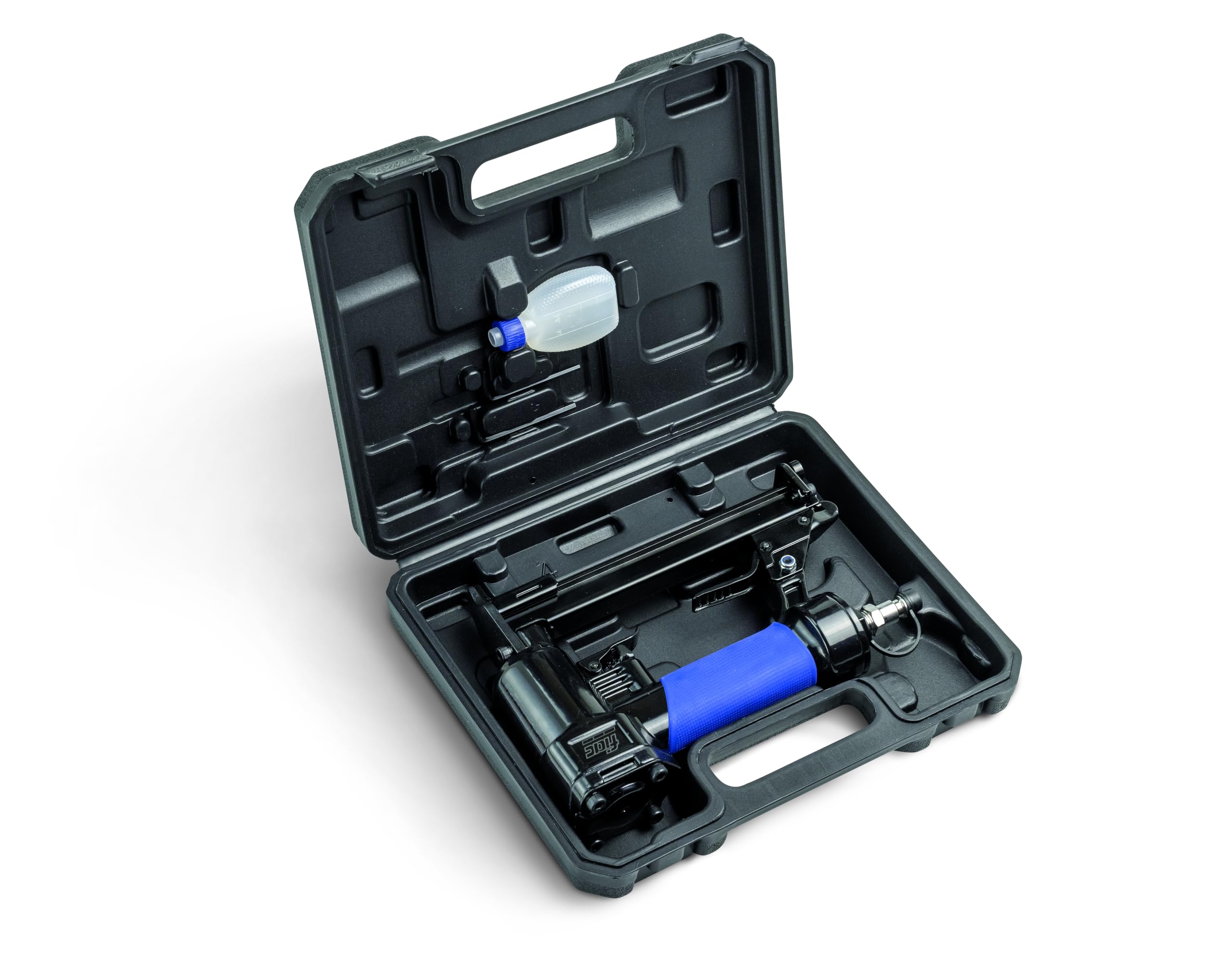 FIAC Grapadora Neumática 5049 - Maletín de plástico con accesorios (llave hexagonal 3 y 4 mm + botella de aceite vacía) - Hasta 100 grapas - Longitud de las grapas: 6-16 mm