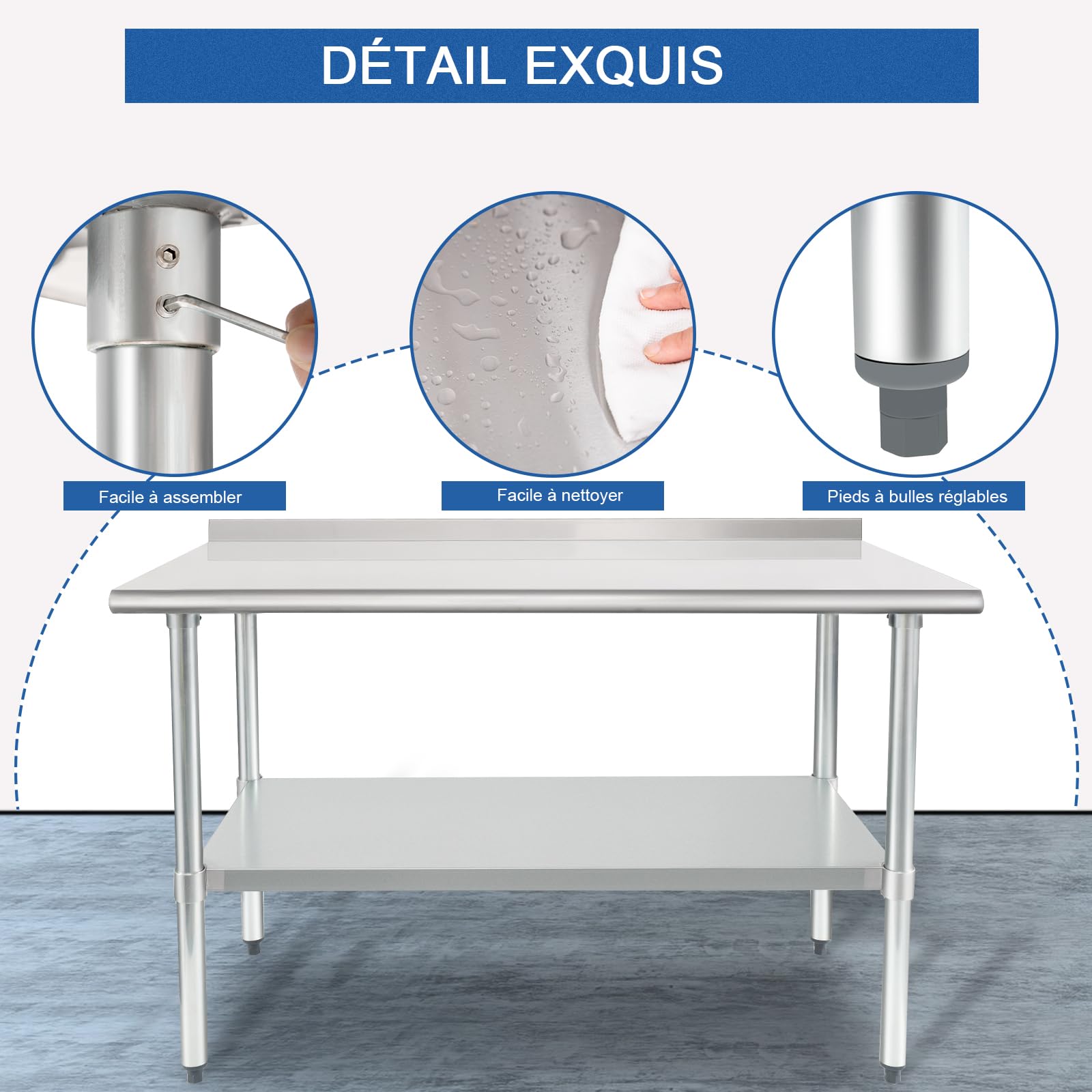 HARDURA Table de préparation des Aliments en Acier Inoxydable 61×122cm avec étagère et dosseret pour Restaurant, Cuisine, Maison et hôtel