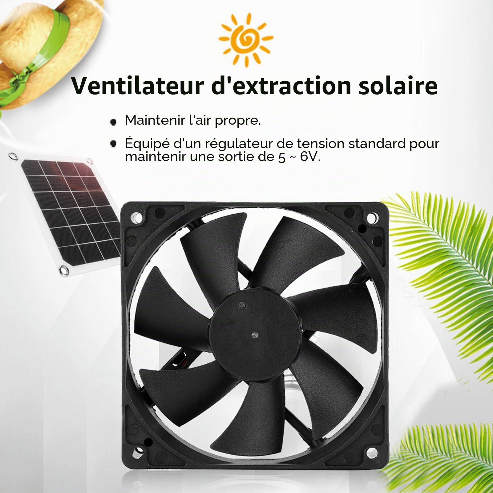 Ejoyous Ventilateur d'extraction solaire 6V 10W étanche USB panneau solaire serre camping-car