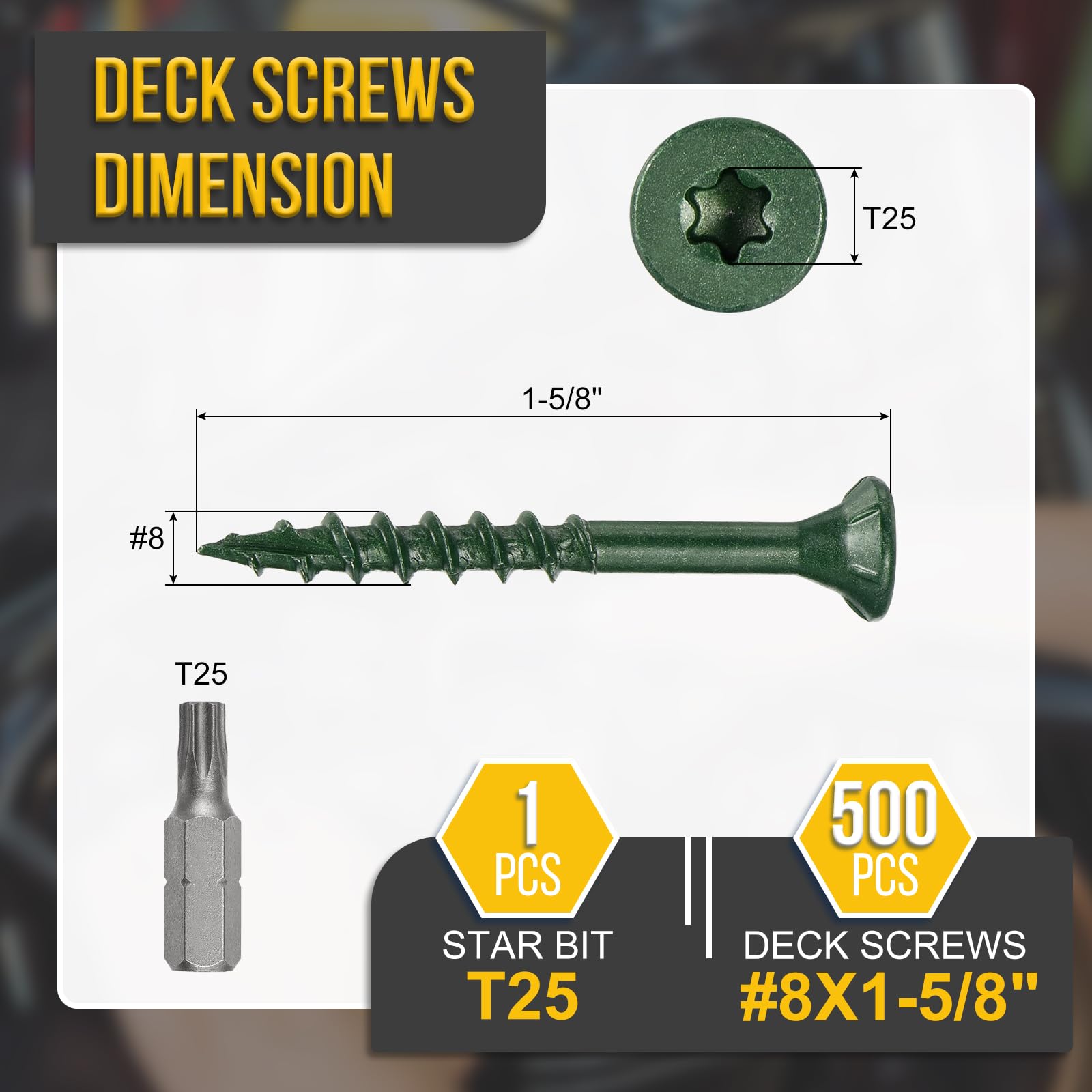 DTGN #8x1-5/8" Deck Screws, 500Pack, Good for Decks Fences, Frames, Farms, Outdoor Furniture - Image 2