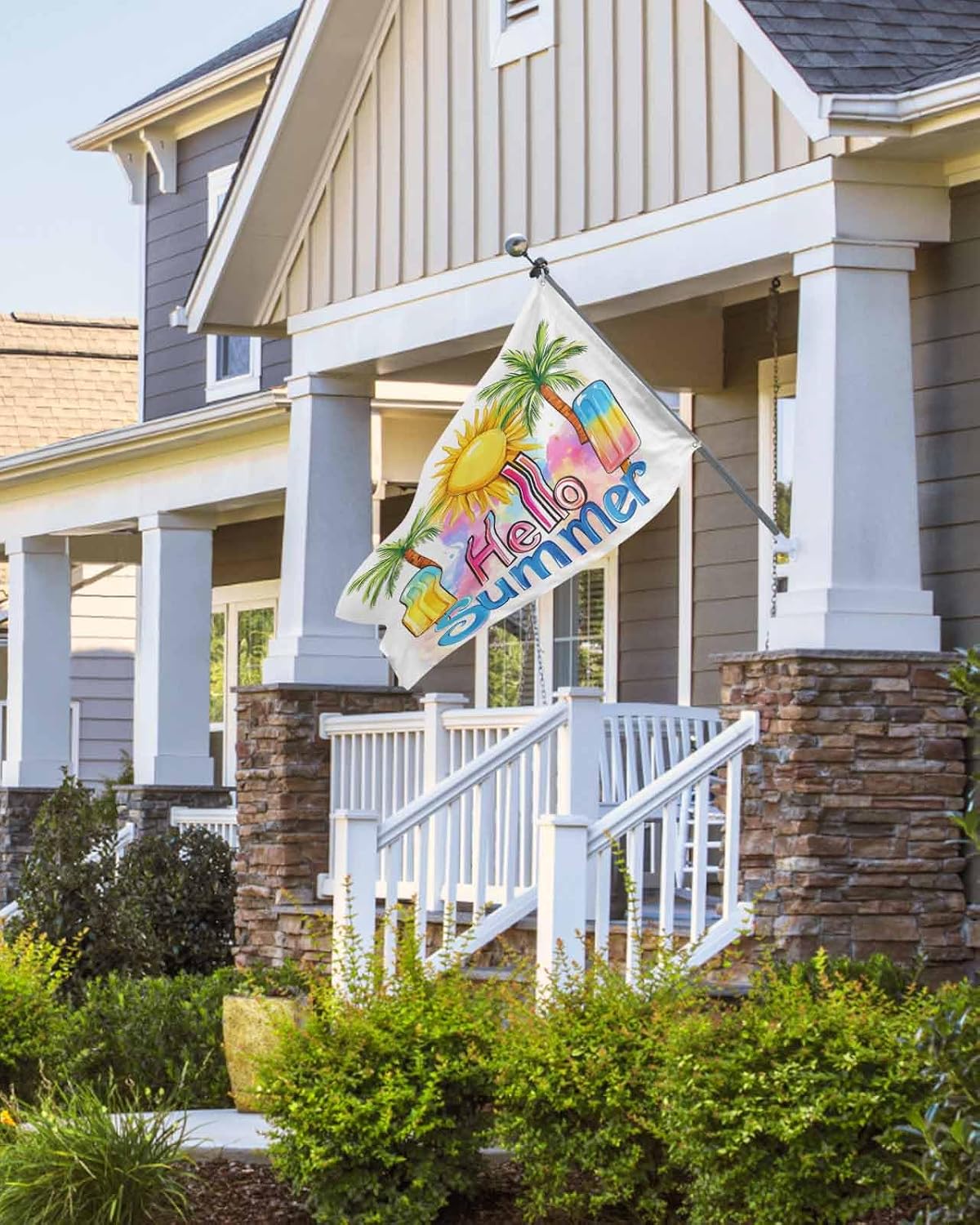 Condition photo showing New/Like New for summer flag for outside 3x5ft, sun palm trees ice cream watercolor heavy duty waterproof double stitched flag banner with two grommets 3x5ft multicolor