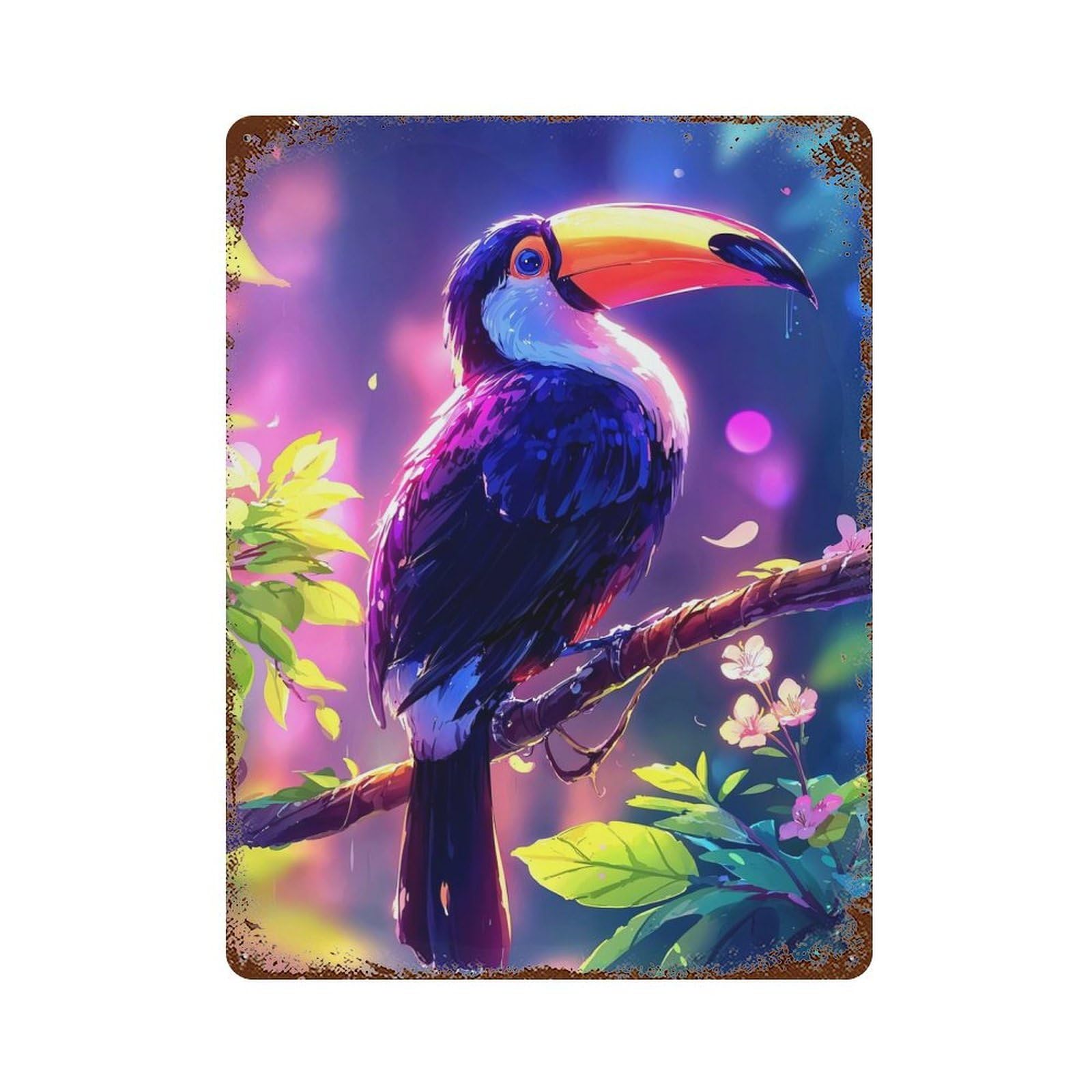Colorful Toucan on Branch Vintage Rust Metal Sign 15.7"x11.8", for Patio, Garden Room And Bar Decor, Classic Wall Plaque
