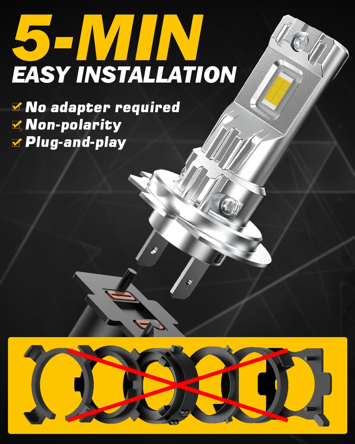 Lampadine H7 LED per Fendinebbia, 100W 20000LM 600% Luminosità 6500K Bianco 12V 24V Freddo Fari Auto LED Lampada Sostituzione per Alogena, 1:1 Mini Design Plug and Play, Pacco da 2