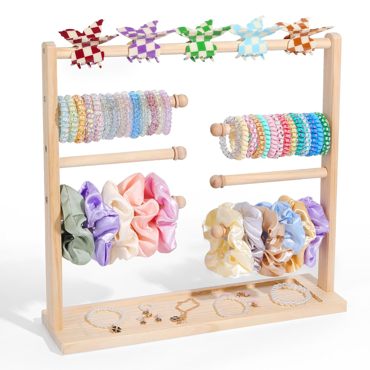 PABOBIT Scrunchie Holder Organizer,Wooden Hair Tie