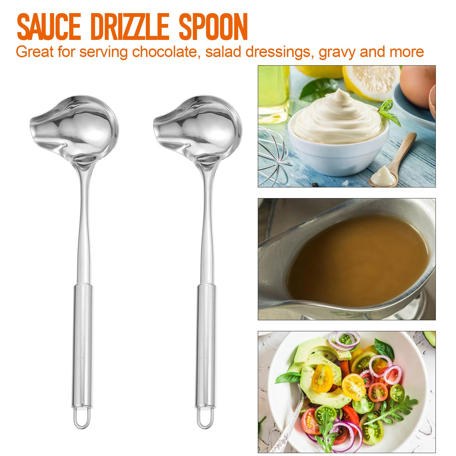 Qaestuan Lot De 2 Cuillères à Sauce Inox 30 Cm – Long Manche Avec Bec Verseur Précis Pour Sauces, Soupes & Vinaigrettes