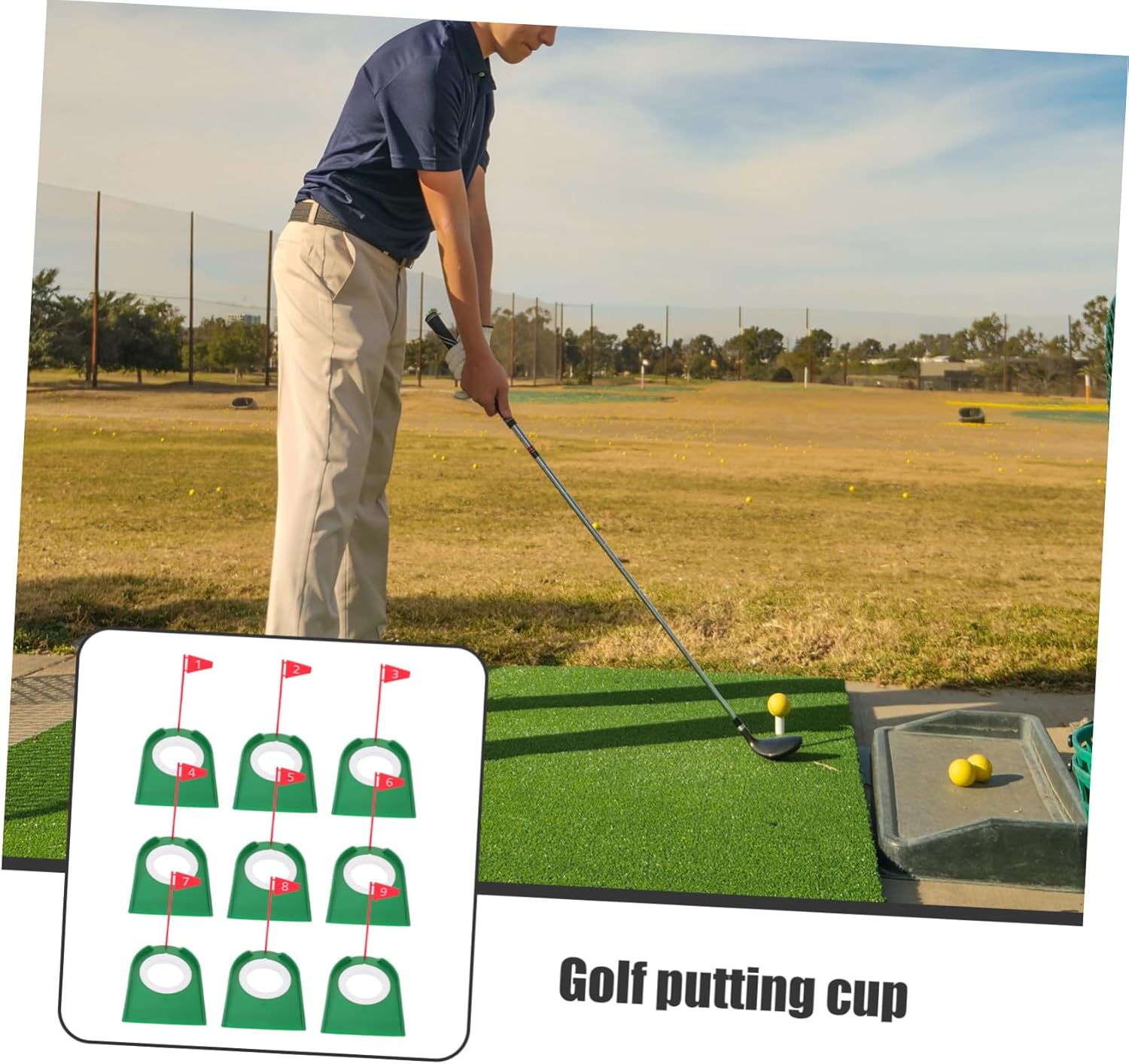 FAVOMOTO 9pcs Golf Putting Game Hole Cup and Flag Detachable Plastic Training Tools Regulation for Anywhere Practice