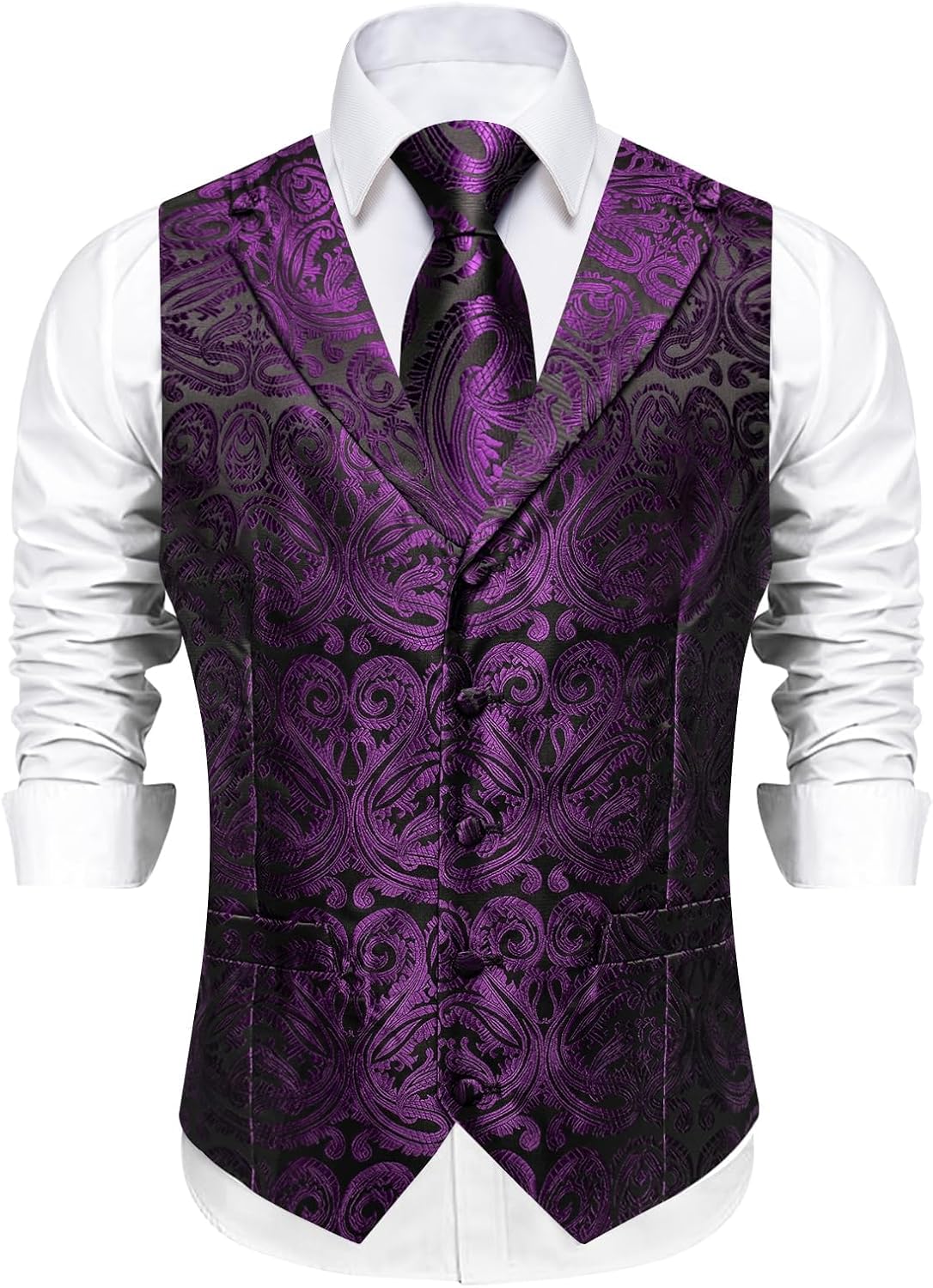 DiBanGu Mens Paisley Vest and Tie Set Silk Formal Suit Waistcoat and Bowtie Hankerchief Lapel Pin Set 8PCS for Wedding Party