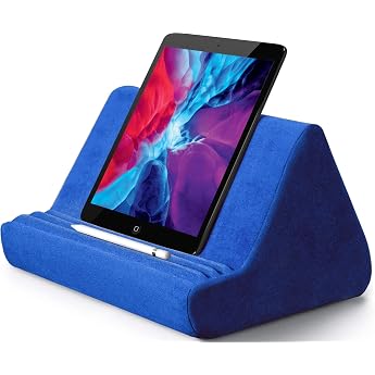 Soft Tablet Stand Cushion with Pocket Tablet Cushion with 3 Viewing Angles Lazy Holder Stand for Bed Sofa Compatible with iPads Tablets Kindle Galaxy Tab eReaders Smartphones Blue