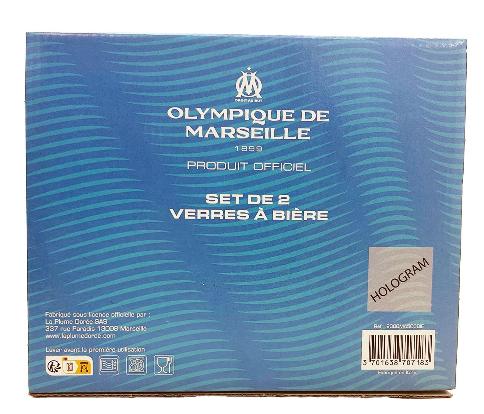 OLYMPIQUE DE MARSEILLE 2 bicchieri da birra da 34 cl OM collezione ufficiale