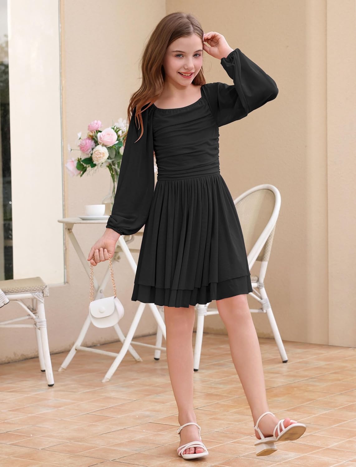 IBAKOM Teen Girl Puff Long Sleeve Square Neck Prom Dress Junior Homecoming Wedding Outfits Tween Fancy Pageant Birthday Dress - Image 8