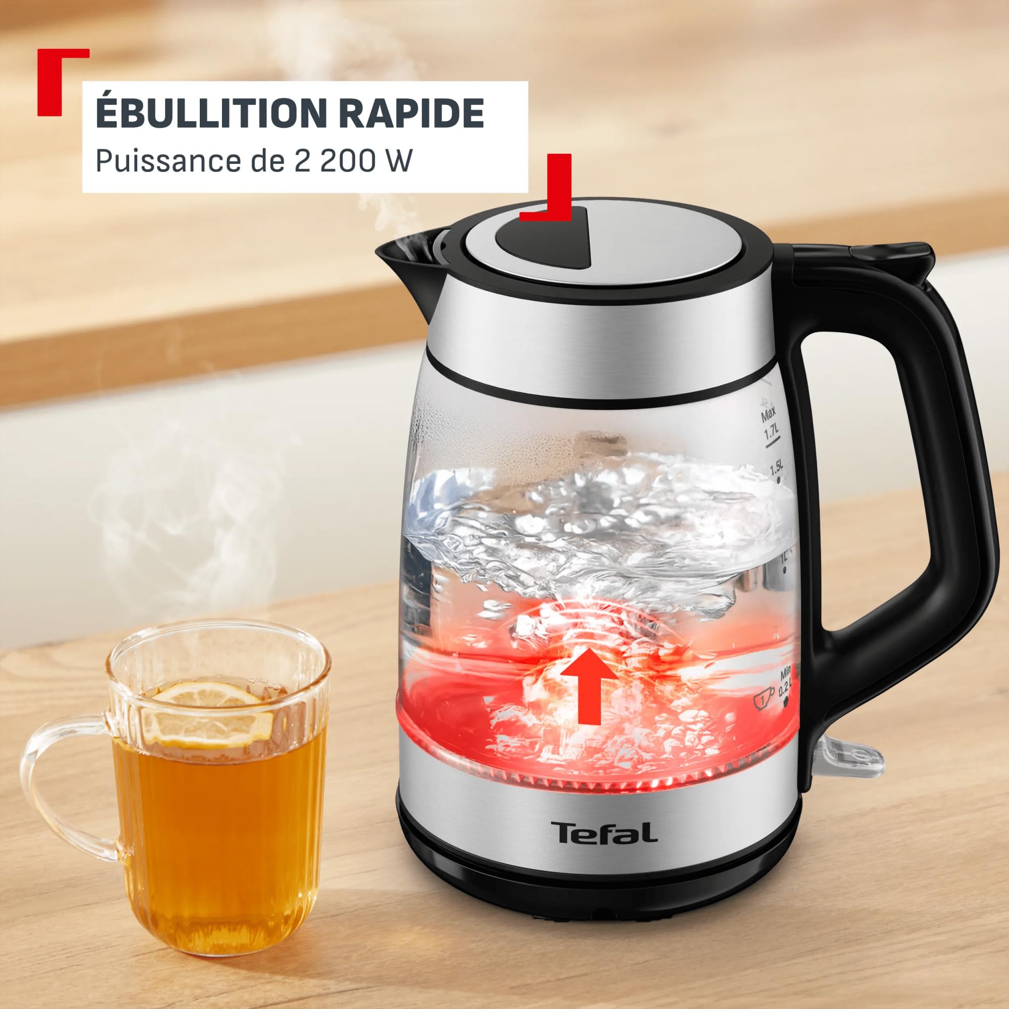 Tefal Express, Bouilloire en verre, Bouilloire électrique, Ébullition rapide, Arrêt automatique, Indicateur 1 tasse, KI6A58E0