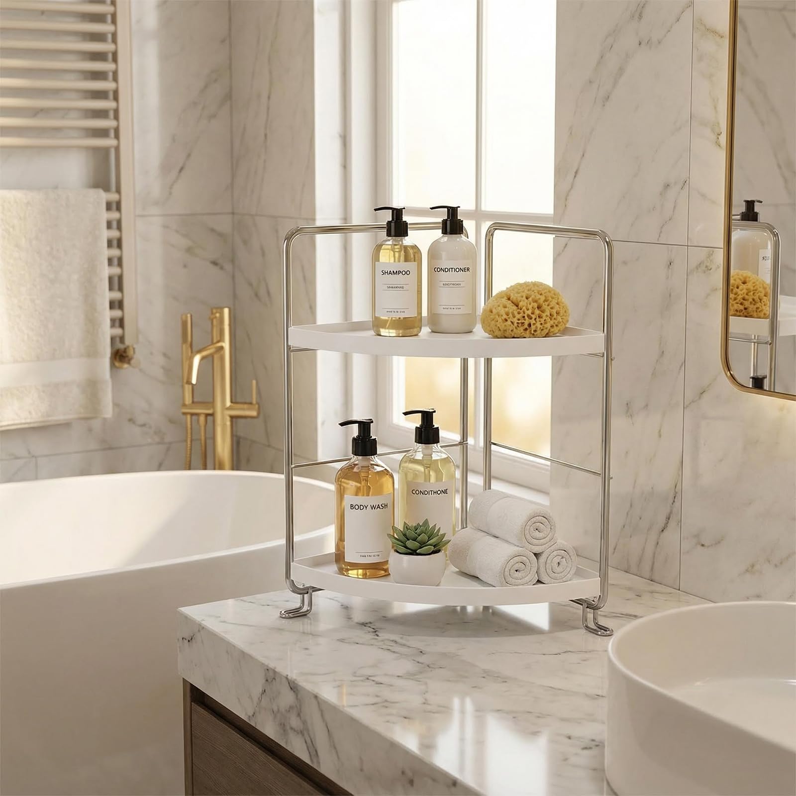 Ncheli Alzatina Porta Vasetti Cucina 2 Livelli, Bianco, 26x28cm | Scaffale Angolare Regolabile, Organizador Barattoli Spezie da Piano