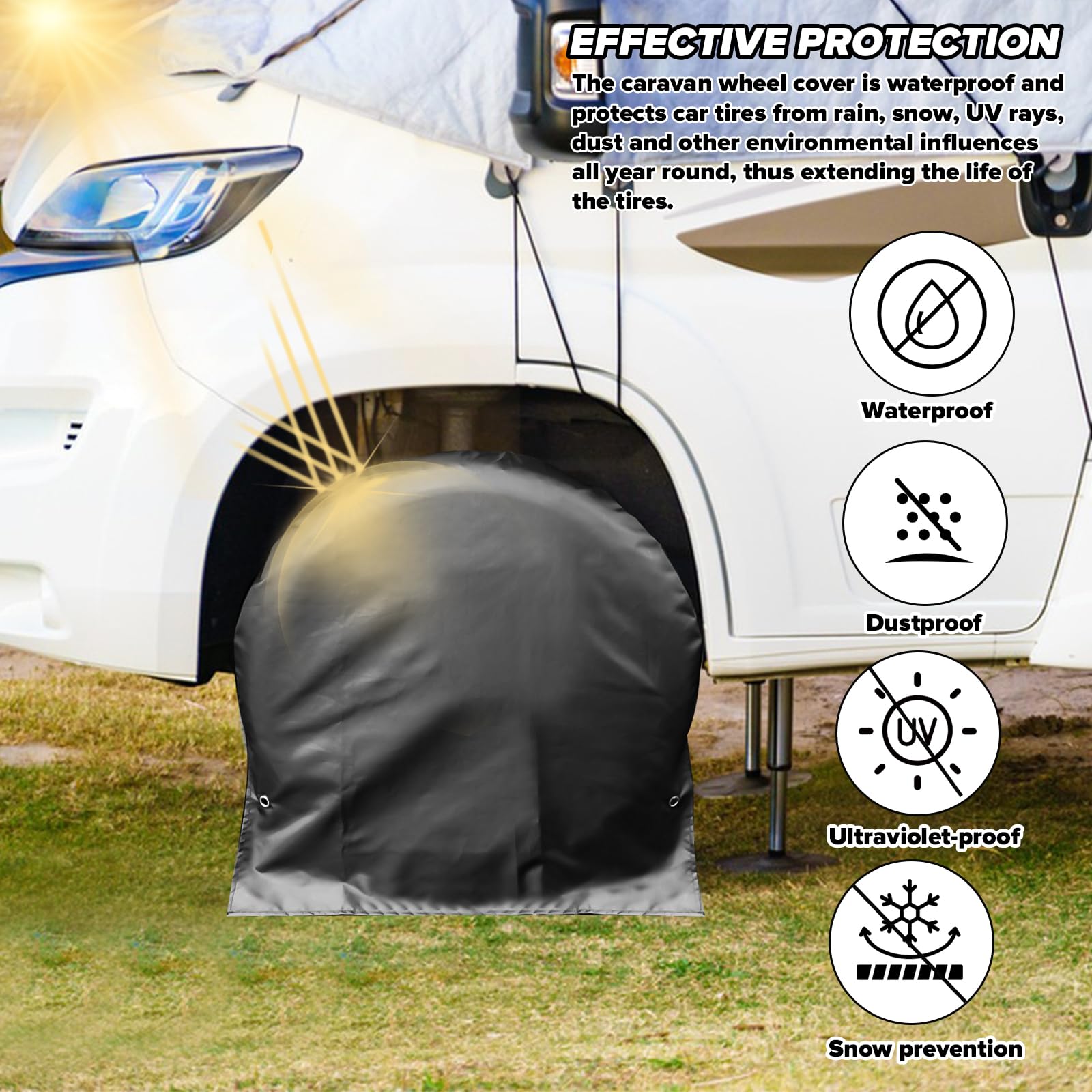 Raxfekro 2 copricerchi per roulotte, camper, colore nero (72,5 x 72,5 cm), adatto per auto, rimorchi