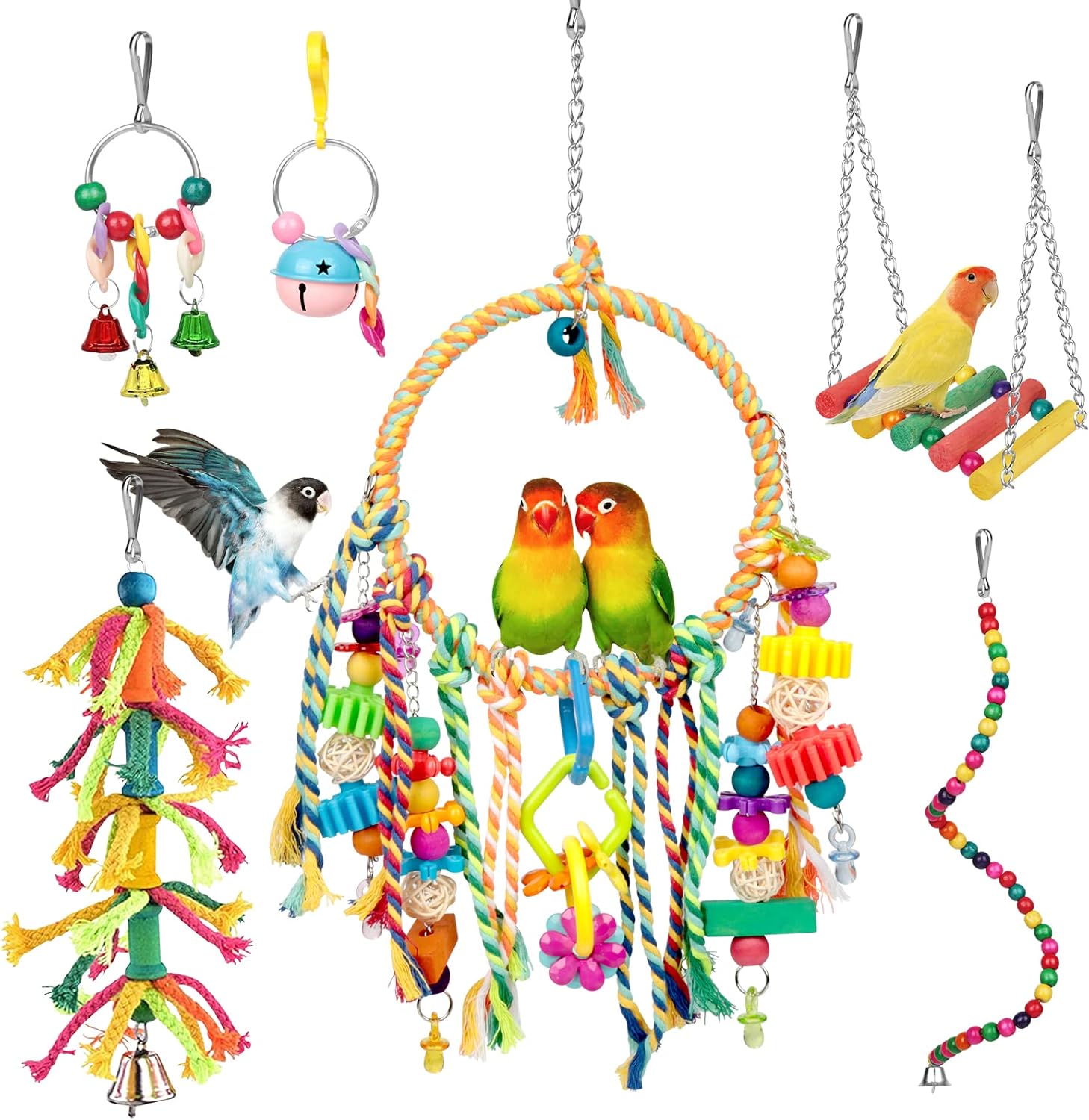Bonjin Bird Parakeet Toys, Bird Swing Toy Bird Perch