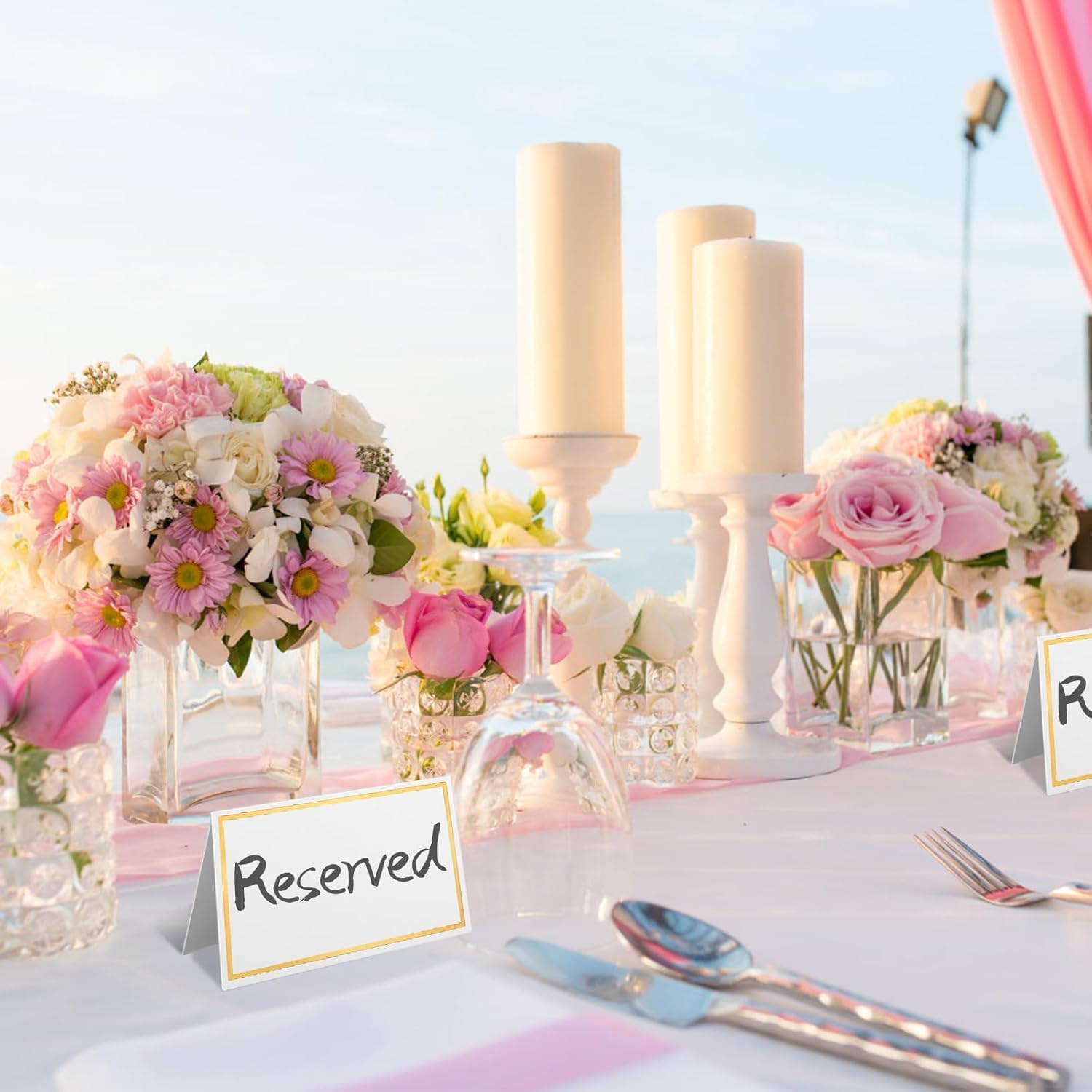 50-Pack Premium Gold Foil Border Place Cards | 2" x 3.5" Name Cards for Table Setting, Tent Style Escort Card, Wedding Seating Cards | Elegant Table Place Cards for Weddings, Dinner Parties & Events