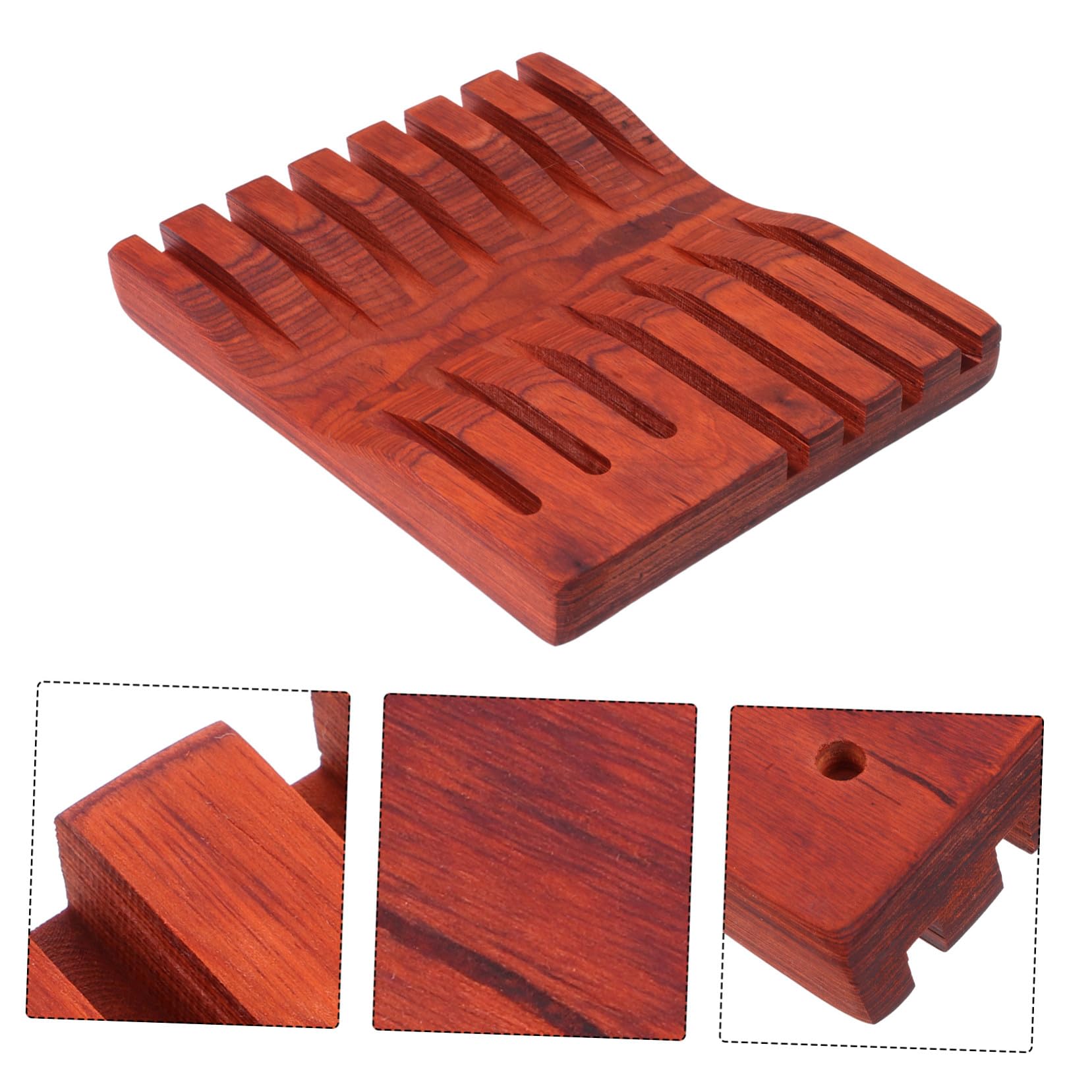 VICASKY Présentoir en Bois Foncé pour 7 Ciseaux de Coiffure Capacité, Design Incurvé Élégant et Ventouse, Boîte de Rangement Pratique pour Salon