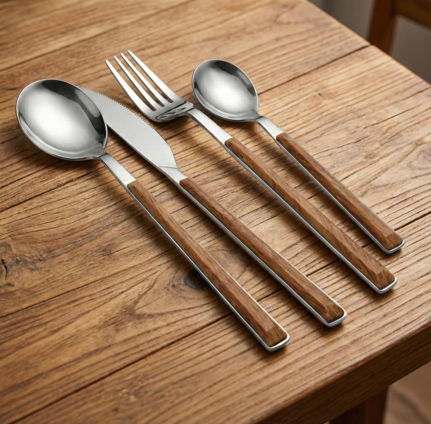 Ménagère 16 pièces grain bois vaisselle inox manche ABS - BWD