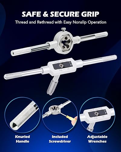 Vista 4 de Orion Motor Tech Juego de roscas y troqueles M3, M4, M5, M6, M7, M8, M10, M12 y Juego de troqueles Kits de reparación de roscas para roscar