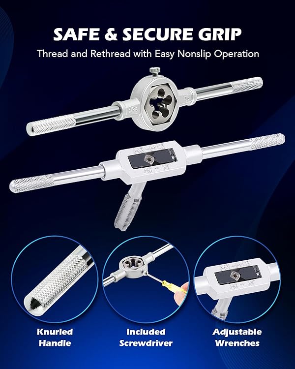 Orion Motor Tech Tap and Die Set Metric | M3, M4, M5, M6, M7, M8, M10, M12 Tap Set and Die Set | Thread Repair Kits for Threading and Rethreading Internal and External Threads by Orion Motor Tech - Image 4