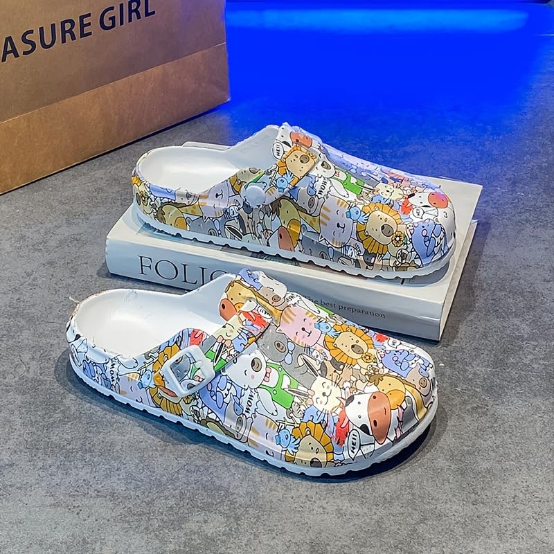 Zoccoli da donna a forma di cartone animato Nurse Stampato Mule Zoccoli da donna Slip On Sandali senza schiena leggeri per laboratorio medico