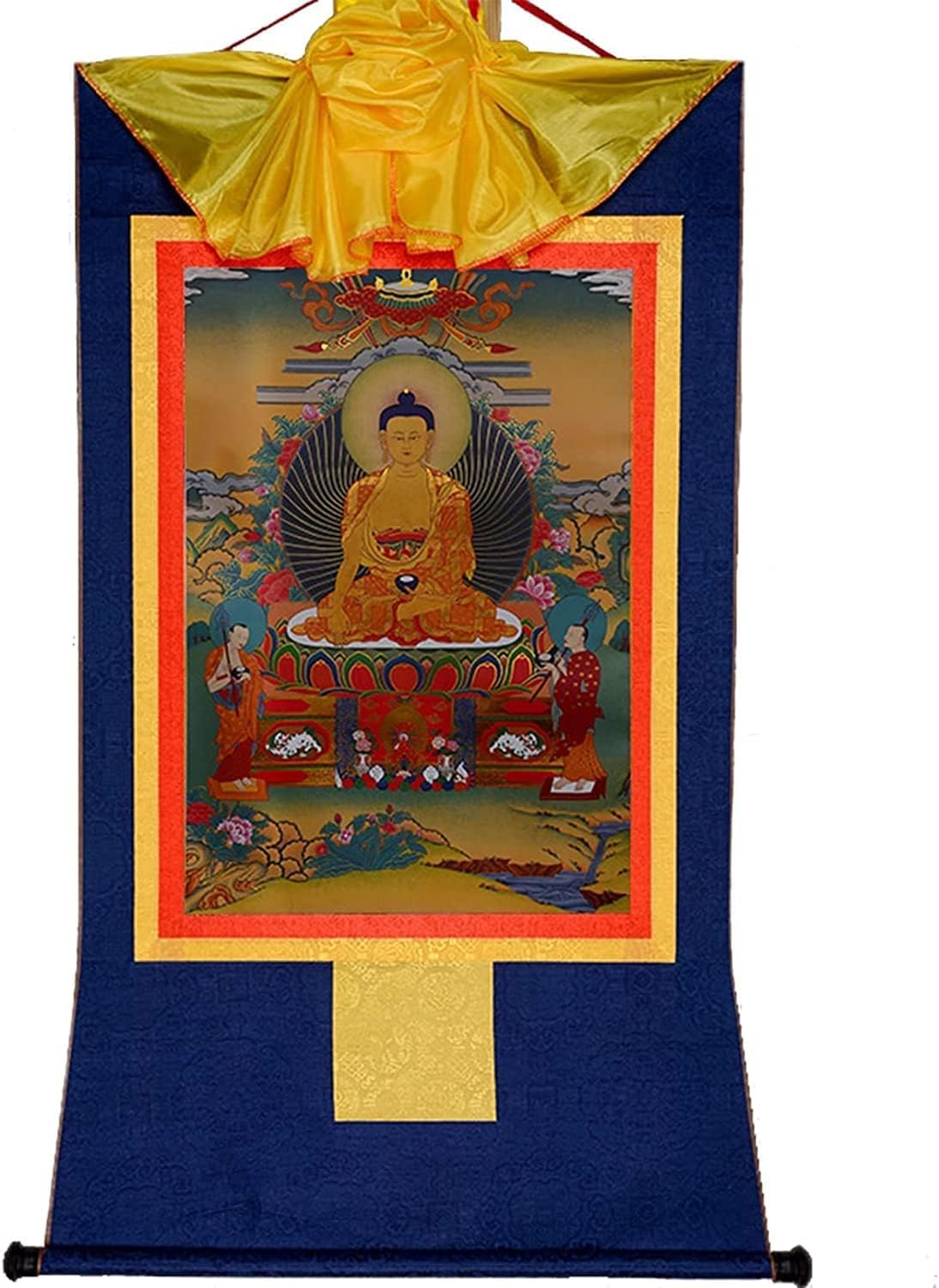 Cnfhfry Blu Vintage Tapestry, Vintage Sakyamuni Tibetan Thangka Tapestry Handmade Buddhist Brocade Embroidery Painting