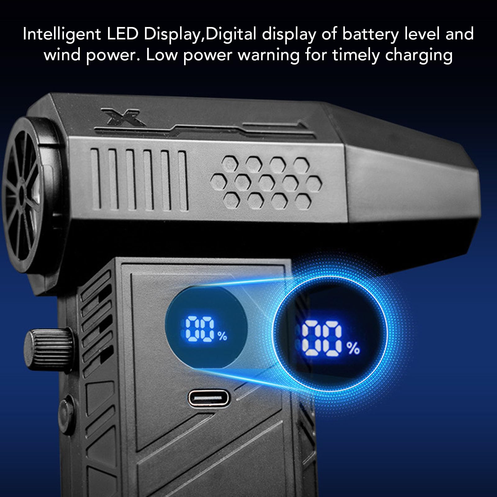 Plumero de Aire Comprimido, 150000 RPM Motor sin Escobillas Recargable Súper Potente Ventilador Turbo Inalámbrico con Pantalla LED y Chorros Ligeros Kit de Limpieza en Seco