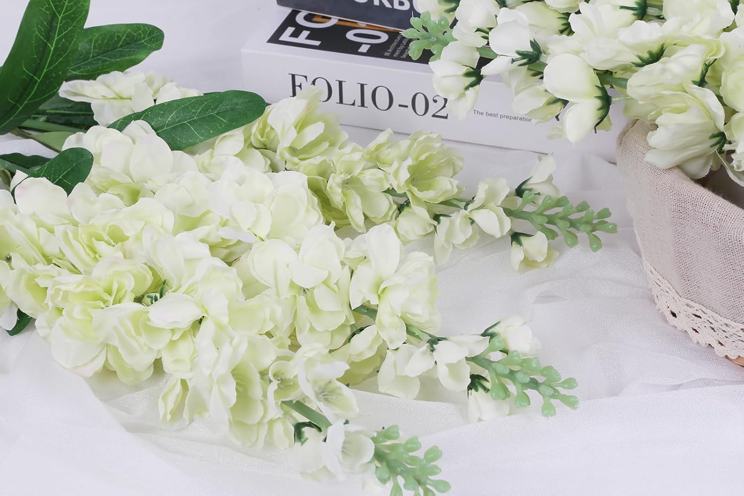 IPOPU 6pcs Delphinium Artificial Flowers 36.22in Silk Flowers Snapdragon Flowers Hyacinth Artificial Flowers Long Stem Flowers for Wedding Home Floral Centerpieces Decor(Cream White)