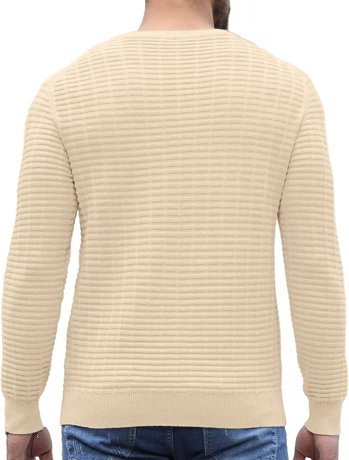 Askdeer Men's Pullover Sweater Cable Knit Crewneck Sweater Casual Long Sleeve Classic Knit Textured Sweater with Ribbing Edge - Image 6