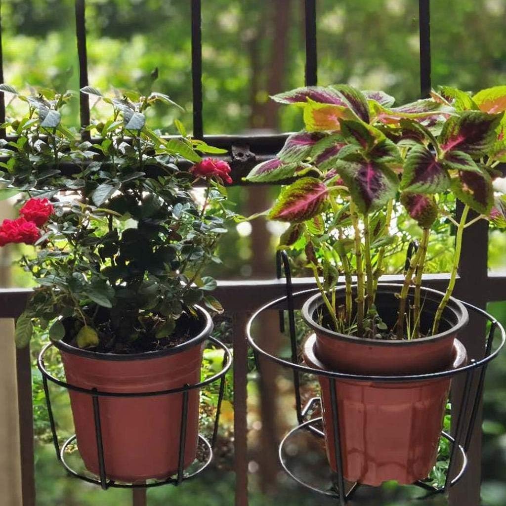 4 Pack Hanging Planters for Railings Rail Planter Hanging Baskets Flower Pot Holders Iron Plant Racks Metal Fence Planter Potted Stand Mounted Balcony Plant Baskets Container,Garden Steel Pots,Round