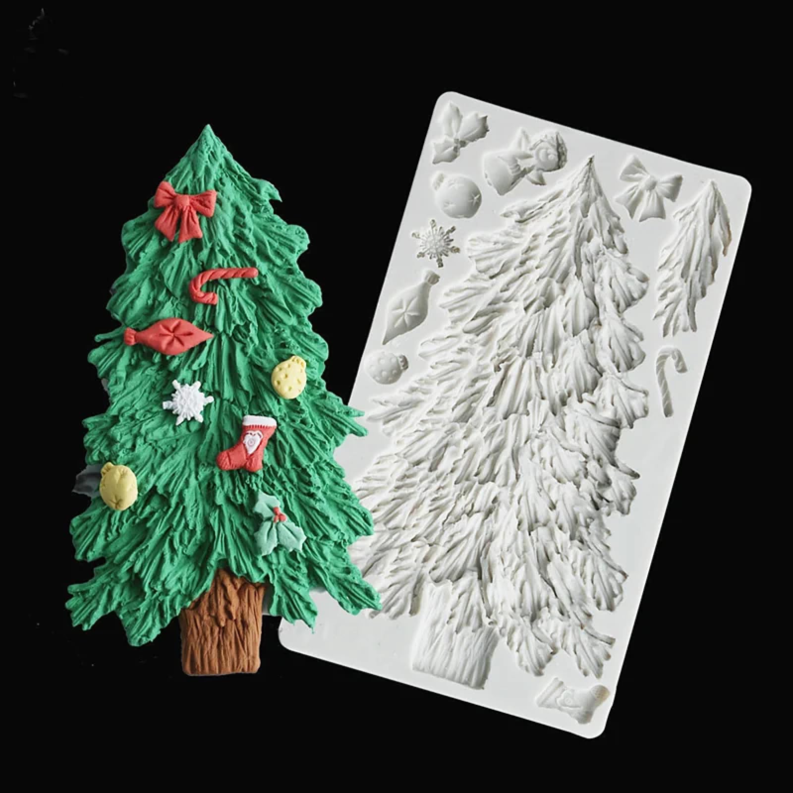 Molde de silicona para hacer fondant, 20 x 11,8 x 1,3 cm, molde de silicona de resina para árbol de Navidad, molde de silicona para pasteles, chocolate, postres, fondant, cocina, herramienta de