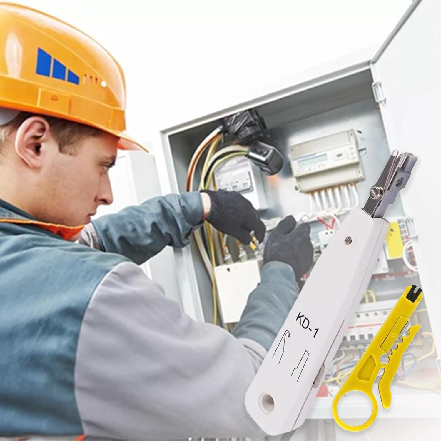 2 Pcs Wire Pliers, Punch Down Tool, Punch Ethernet Down Tool, Ethernet KroneTool for RJ45 Socket Cat5/Cat6/Cat7 & Telephone Cable, Impact IDC Data PunchdownTool with Wire Stripper Combo