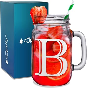 Cuptify Monogram Initial Letter B Etched 16 oz Mason Jar Glass Housewarming, Wedding, Birthday Decorations, Personalized Gifts for Men and Women