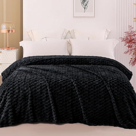 Exclusivo Mezcla 3D Queen Size Fleece Blanket for Bed Sofa, Black