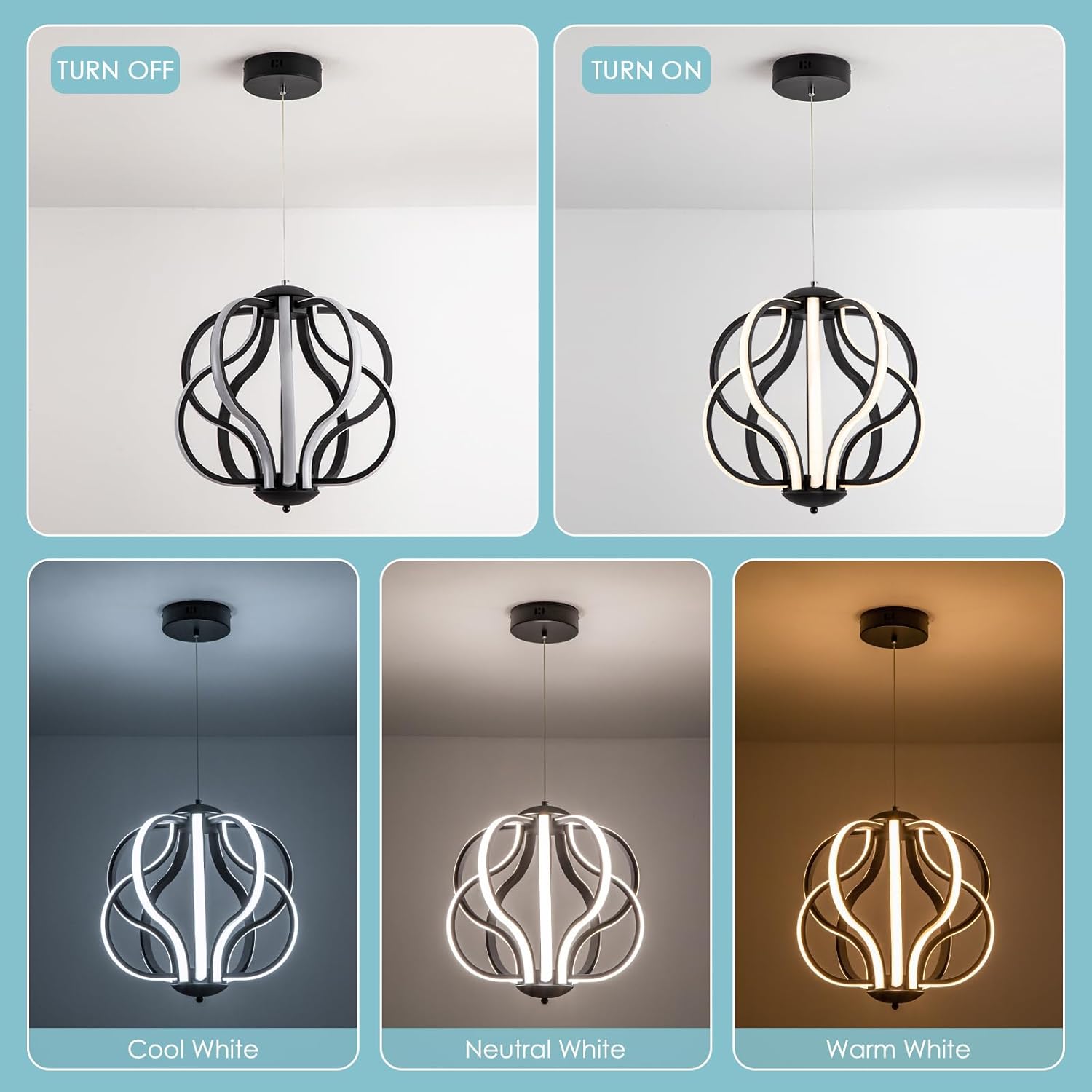 CHYING Modern Black Chandelier with Remote Control, 10-Light 70W 3-Color Temperature Dimmable LED Chandelier for Dining Room, Hanging Adjustable Pendant Light for Living Room Kitchen Entryway Foyer