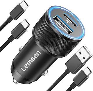 Cargador Coche Carga Rapida 60W, Adaptador Cargador Coche USB C Cargador Movil Coche PD&QC3.0 Cargador Mechero Coche con 2X Cables para Samsung Galaxy S23 Ultra/S22/S21/S20,iPhone 15 Pro MAX,iPad Pro