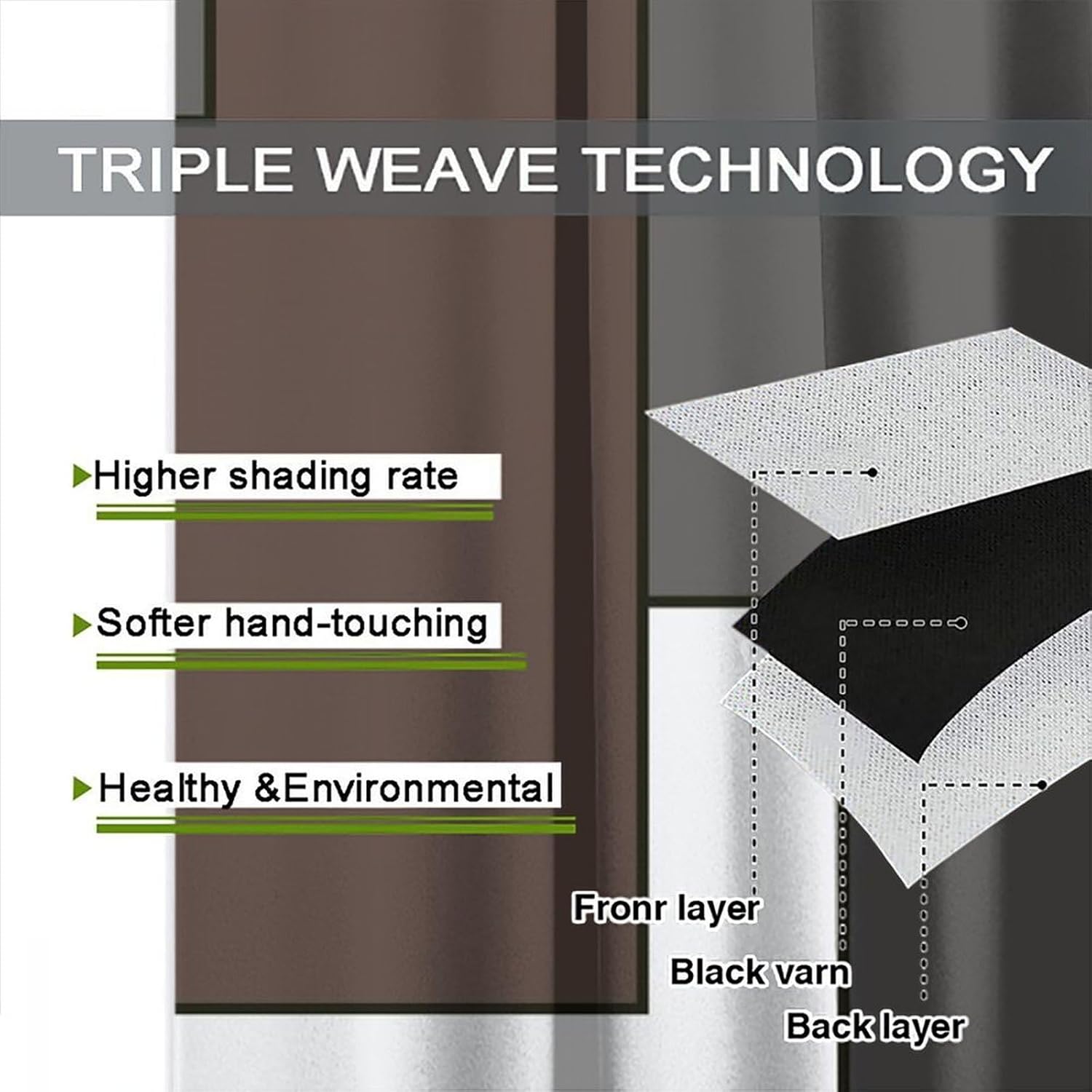 Brown Curtains Modern Black Gray White Blackout Rod Pocket Curtains for Bedroom Living Room Kitchen Decor Thermal Insulated Window Drapes 2 Panel Set 42x45 Inch