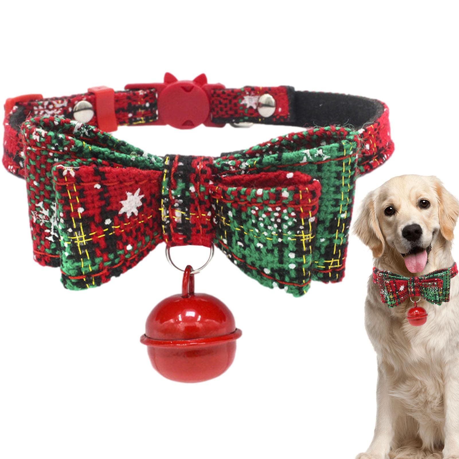 Malier Weihnachts-Hundehalsband Mit Fliege & Schneeflocken-Muster – Verstellbar Mit Schnalle, Für Hunde & Katzen (Größe XS)