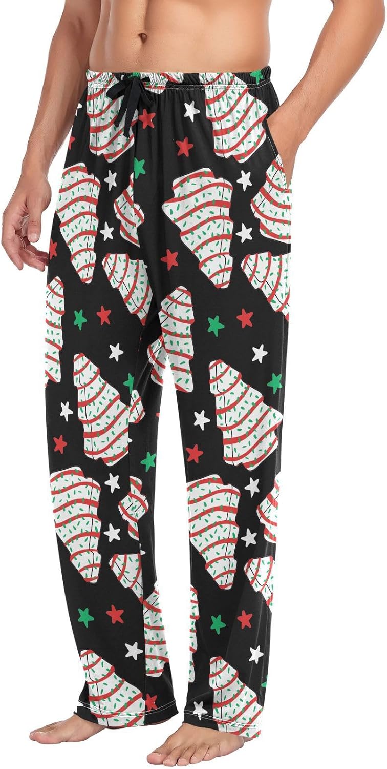 Mens Pajama Bottoms with Pockets Christmas Trees Cakes Super Soft Wide Leg Sleep Lounge Pants for Men S - Image 5