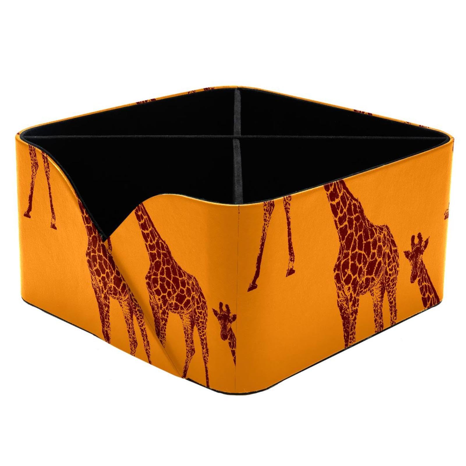 KengjuTesu Giraffe Animal Pattern Desktop Organizer Pen Holder, Rectangular Pencil Cup for Office, Study and Makeup Stations