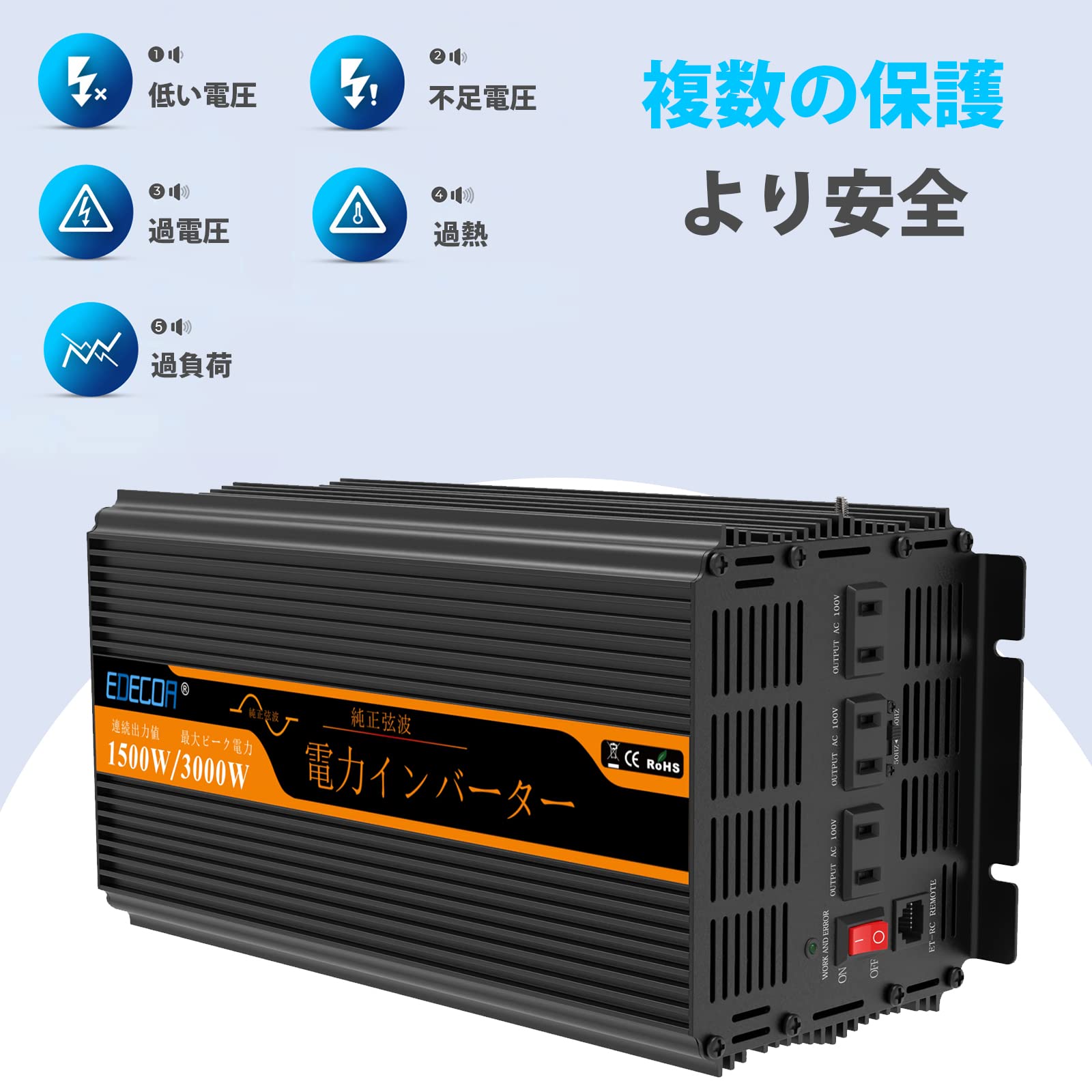 EDECOA 1500W 正弦波インバーター