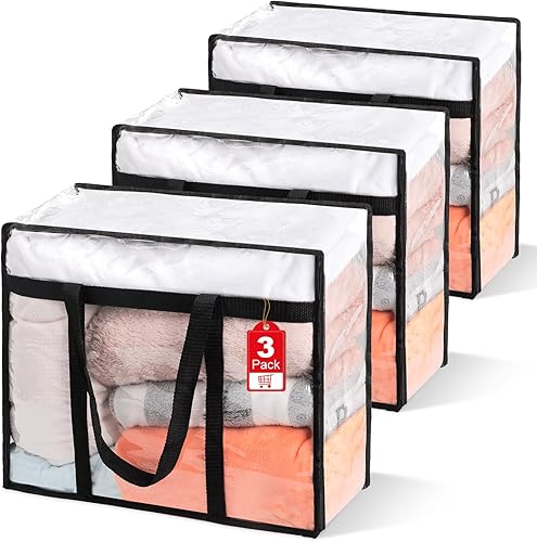 Miniatura 17 de 6 paquetes de bolsas de almacenamiento transparentes para mantas, organizadores de armario de vinilo para ropa y edredones, contenedores de