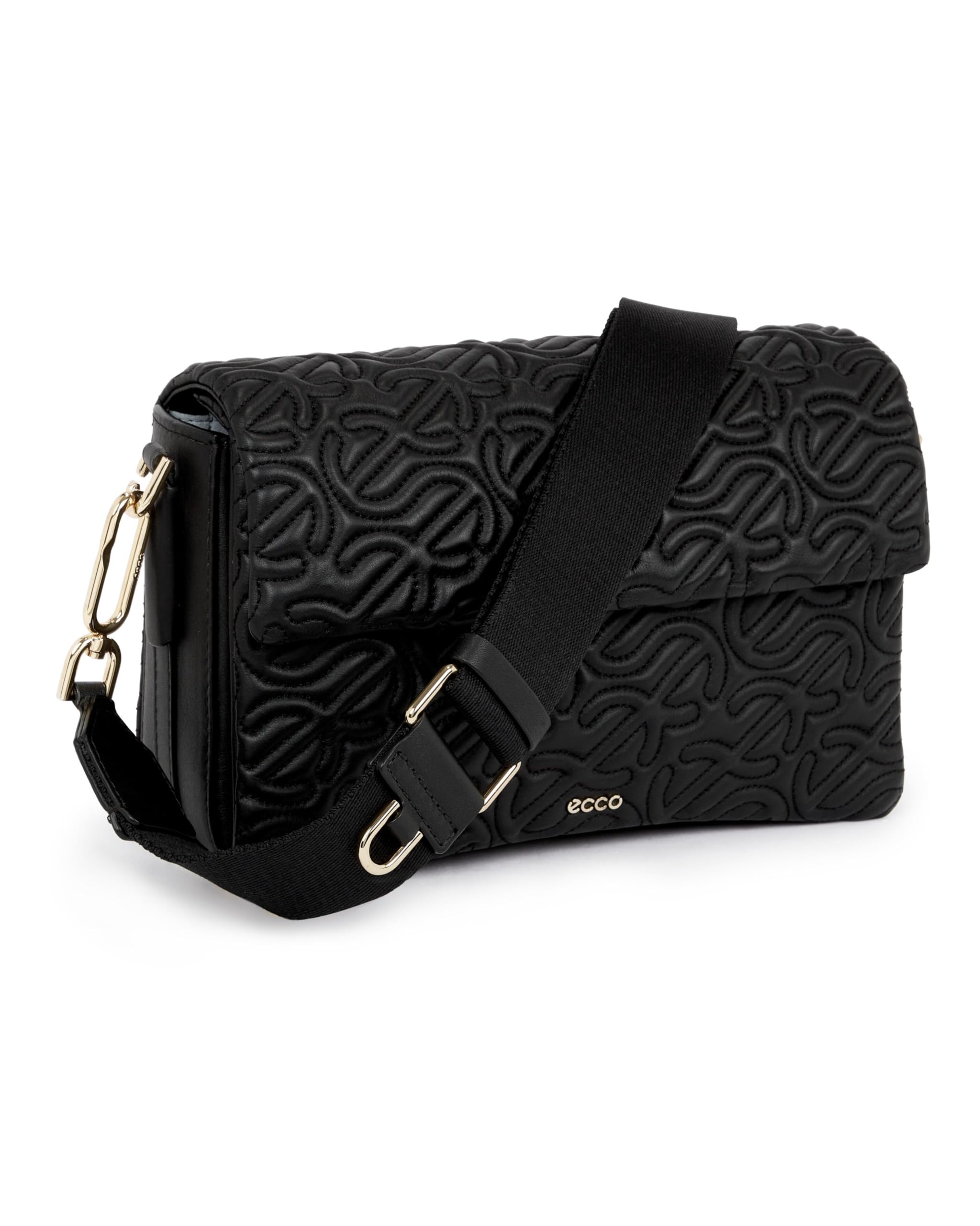 ECCO Large Pinch Crossbody, Czarna pikowana fala skóra, Large